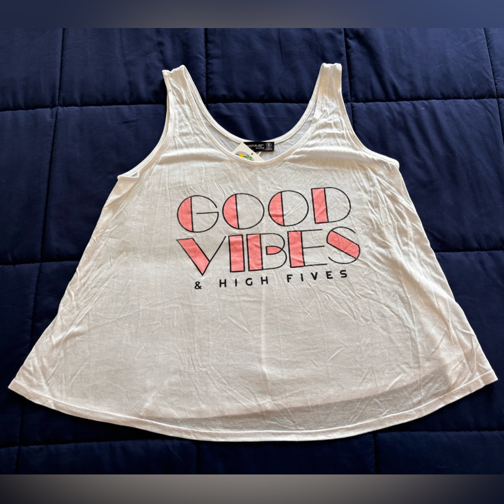Popular Basics Good Vibes White Tank Top